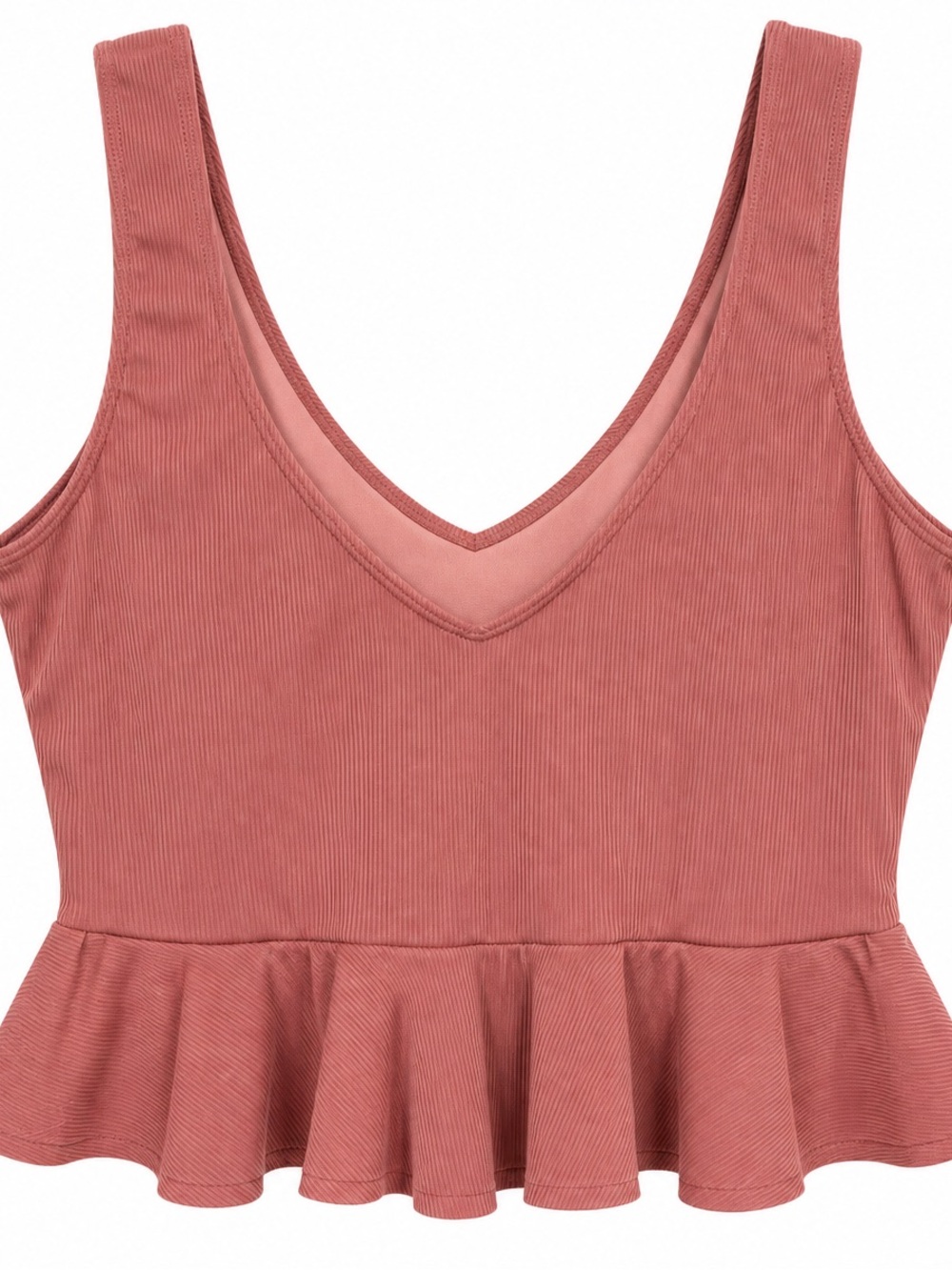 V-Neck Ribbed Peplum Crop Top - Dusty Rose
